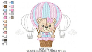 Bear embroidery designs - Hot air balloon embroidery design machine embroidery pattern - Nursery embroidery - Teddy bear Instant download