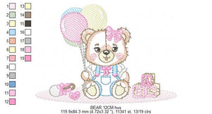 Bear with balloons embroidery designs - Teddy bear with toys embroidery design machine embroidery pattern - Baby party - Instant download