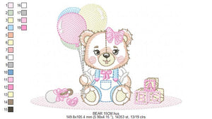 Bear with balloons embroidery designs - Teddy bear with toys embroidery design machine embroidery pattern - Baby party - Instant download