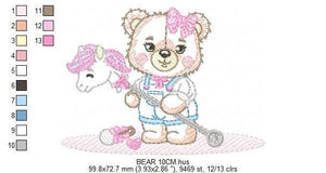 Bear embroidery designs - Girl bear with toys embroidery design machine embroidery pattern - Bear with horse embroidery - instant download