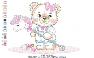 Bear embroidery designs - Girl bear with toys embroidery design machine embroidery pattern - Bear with horse embroidery - instant download