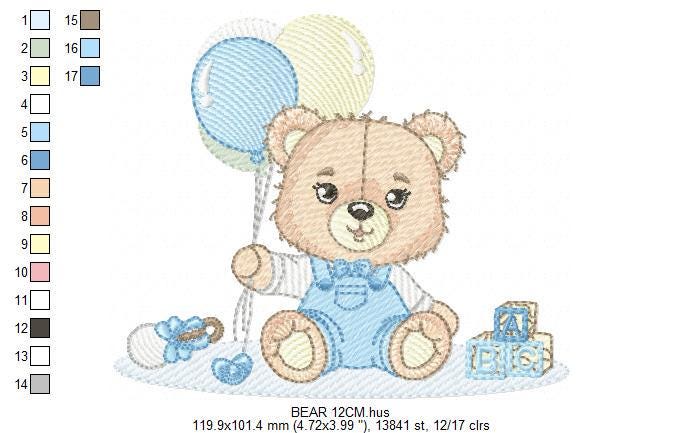 Party Bear with toys embroidery designs - Baby Boy Bear with balloons embroidery design machine embroidery pattern - instant download pes