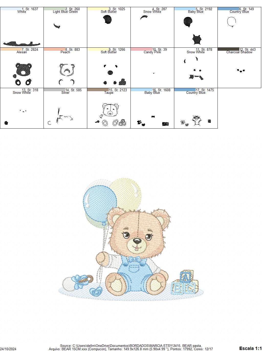 Party Bear with toys embroidery designs - Baby Boy Bear with balloons embroidery design machine embroidery pattern - instant download pes