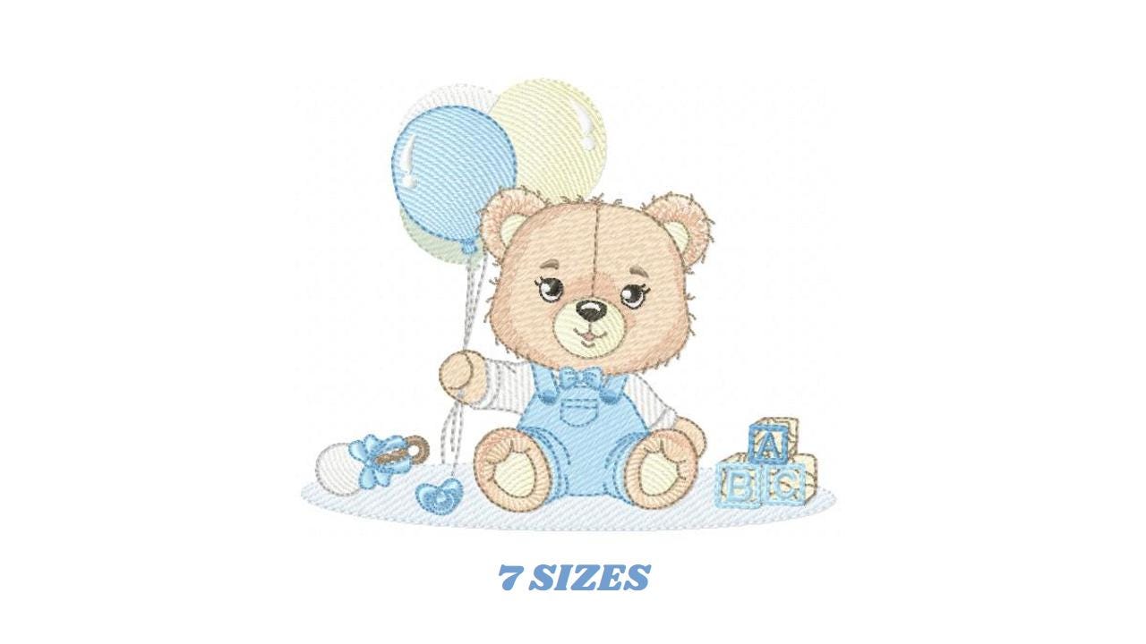 Party Bear with toys embroidery designs - Baby Boy Bear with balloons embroidery design machine embroidery pattern - instant download pes