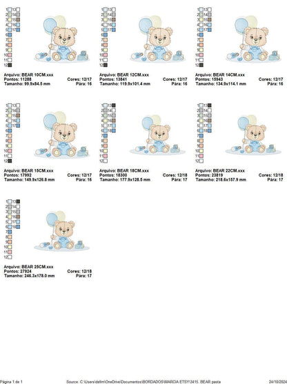 Party Bear with toys embroidery designs - Baby Boy Bear with balloons embroidery design machine embroidery pattern - instant download pes