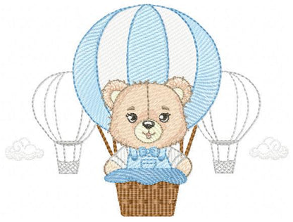 Bear embroidery designs - Hot air balloon embroidery design machine embroidery pattern - Nursery embroidery - Teddy bear - Instant download