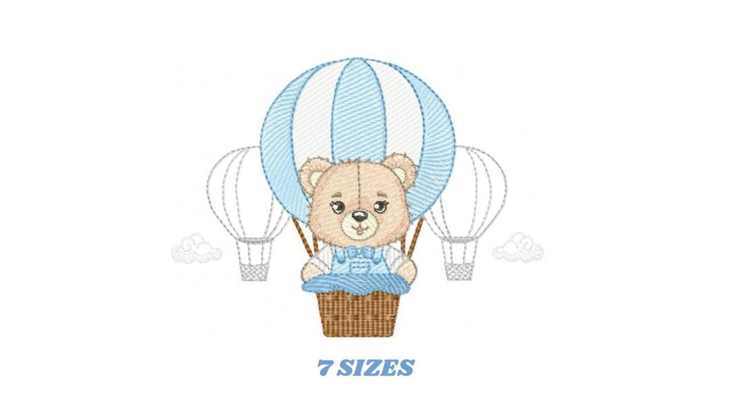 Bear embroidery designs - Hot air balloon embroidery design machine embroidery pattern - Nursery embroidery - Teddy bear - Instant download