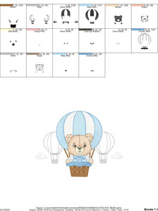 Bear embroidery designs - Hot air balloon embroidery design machine embroidery pattern - Nursery embroidery - Teddy bear - Instant download