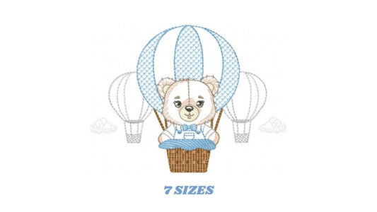 Teddy Bear embroidery designs - Hot air balloon embroidery design machine embroidery pattern - Nursery embroidery - Instant download pes jef
