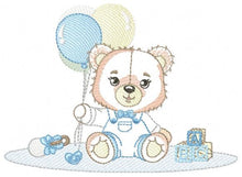 Load image into Gallery viewer, Bear playing with toys embroidery designs - Boy bear with balloons embroidery design machine embroidery pattern - instant download pes jef
