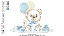 Load image into Gallery viewer, Bear playing with toys embroidery designs - Boy bear with balloons embroidery design machine embroidery pattern - instant download pes jef
