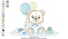 Load image into Gallery viewer, Bear playing with toys embroidery designs - Boy bear with balloons embroidery design machine embroidery pattern - instant download pes jef
