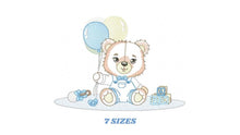 Load image into Gallery viewer, Bear playing with toys embroidery designs - Boy bear with balloons embroidery design machine embroidery pattern - instant download pes jef
