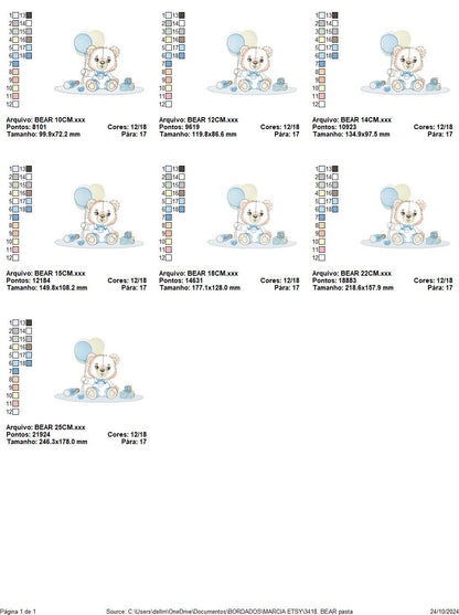 Bear playing with toys embroidery designs - Boy bear with balloons embroidery design machine embroidery pattern - instant download pes jef
