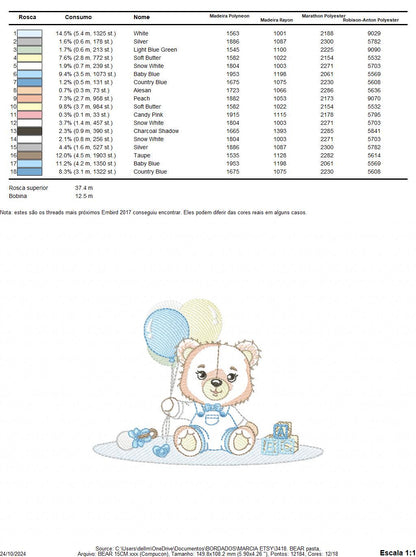 Bear playing with toys embroidery designs - Boy bear with balloons embroidery design machine embroidery pattern - instant download pes jef