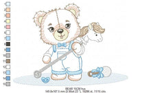 Load image into Gallery viewer, Bear playing with toys embroidery designs - Boy Bear with horse embroidery design machine embroidery pattern - instant download pes jef dst
