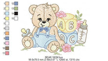 Laden Sie das Bild in den Galerie-Viewer, Baby Boy Bear with toys embroidery designs - Male Bear with pacifier embroidery design machine embroidery pattern - instant download pes dst
