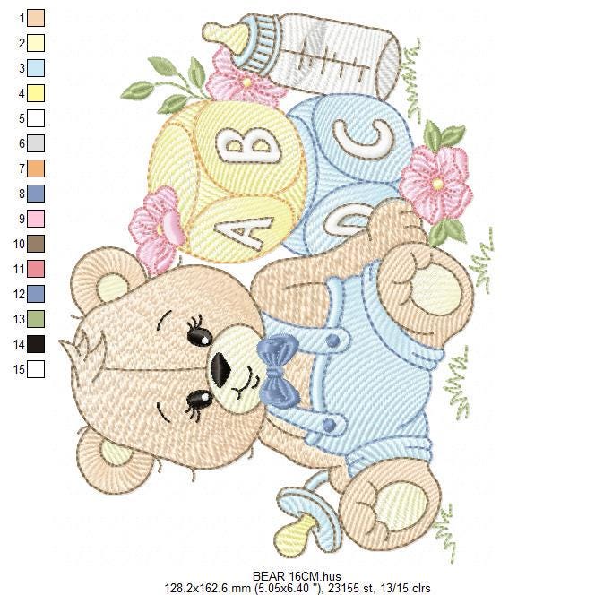 Baby Boy Bear with toys embroidery designs - Male Bear with pacifier embroidery design machine embroidery pattern - instant download pes dst
