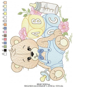 Baby Boy Bear with toys embroidery designs - Male Bear with pacifier embroidery design machine embroidery pattern - instant download pes dst