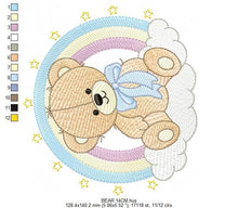 Load image into Gallery viewer, Bear with rainbow embroidery designs - Male Teddy with tie and stars embroidery design machine embroidery pattern - instant download pes dst
