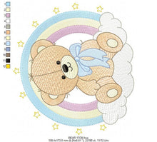 Load image into Gallery viewer, Bear with rainbow embroidery designs - Male Teddy with tie and stars embroidery design machine embroidery pattern - instant download pes dst
