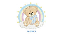 Load image into Gallery viewer, Bear with rainbow embroidery designs - Male Teddy with tie and stars embroidery design machine embroidery pattern - instant download pes dst
