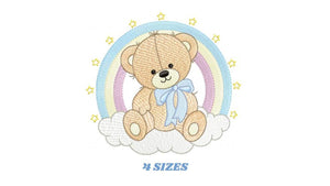 Bear with rainbow embroidery designs - Male Teddy with tie and stars embroidery design machine embroidery pattern - instant download pes dst