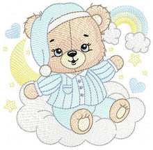 Carica l&#39;immagine nel visualizzatore di Gallery, Male Bear with pajamas embroidery designs - Baby boy embroidery design machine embroidery pattern - Moon cloud rainbow - instant download
