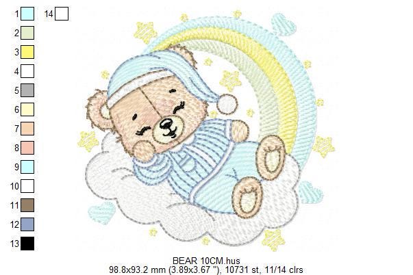 Sleeping Bear embroidery designs - Baby girl embroidery design machine embroidery pattern - Cute sweet bear with cloud - instant download