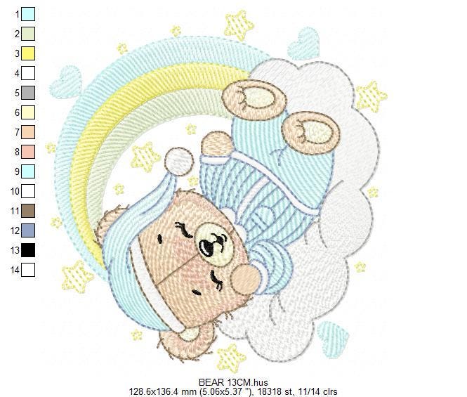 Sleeping Bear embroidery designs - Baby girl embroidery design machine embroidery pattern - Cute sweet bear with cloud - instant download
