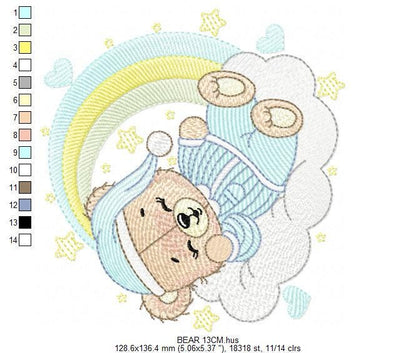 Sleeping Bear embroidery designs - Baby girl embroidery design machine embroidery pattern - Cute sweet bear with cloud - instant download