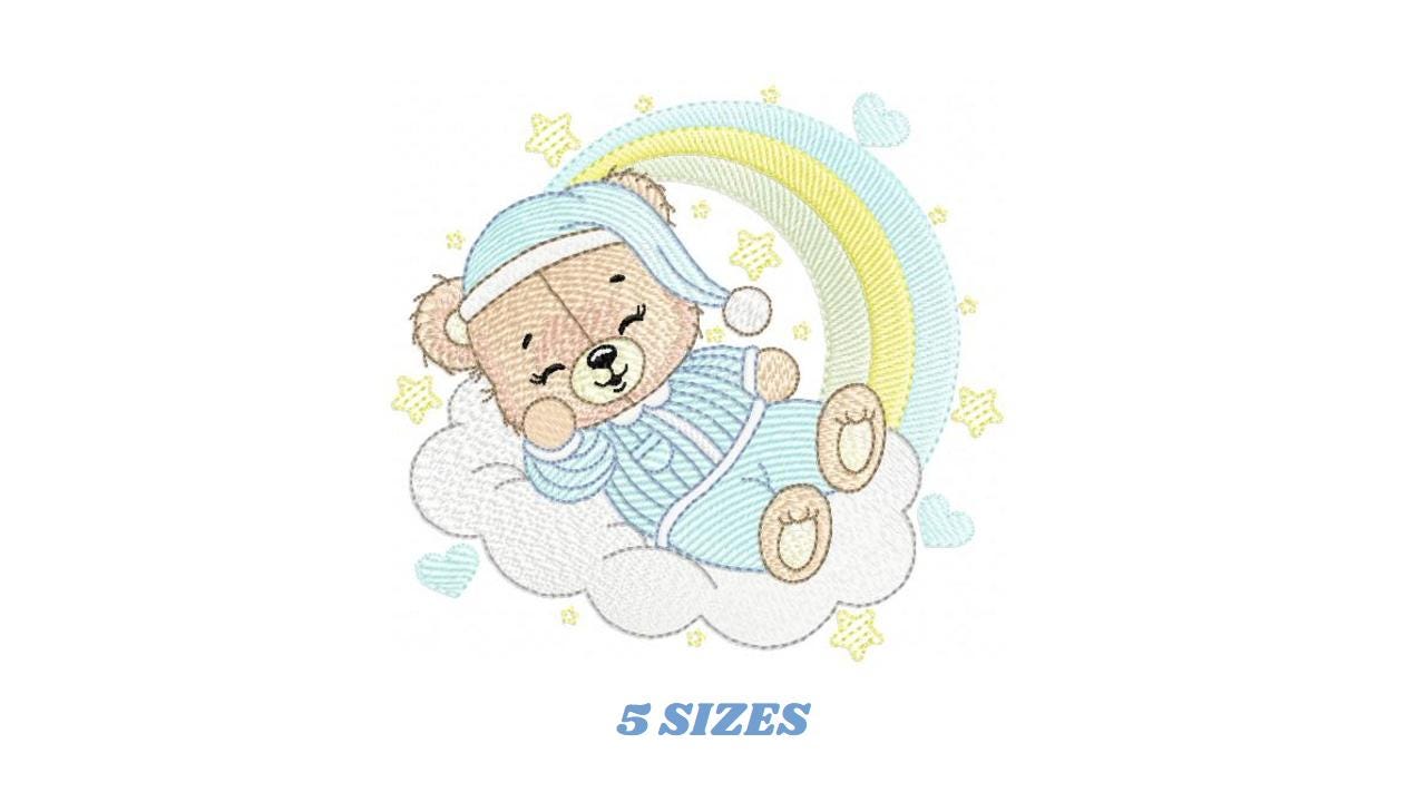 Sleeping Bear embroidery designs - Baby girl embroidery design machine embroidery pattern - Cute sweet bear with cloud - instant download