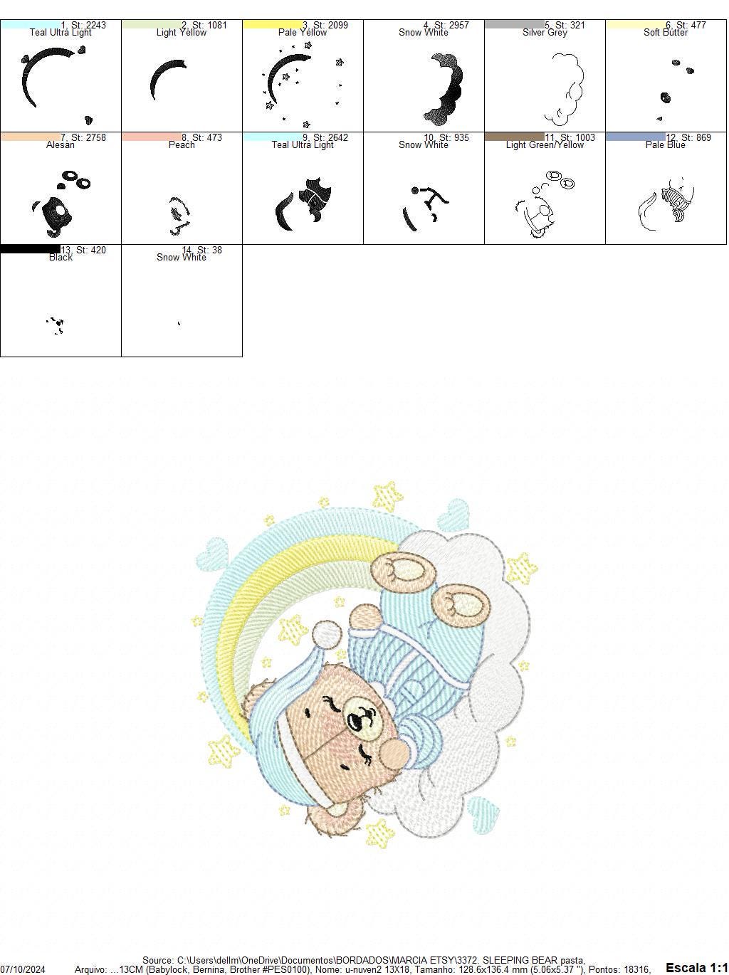 Sleeping Bear embroidery designs - Baby girl embroidery design machine embroidery pattern - Cute sweet bear with cloud - instant download