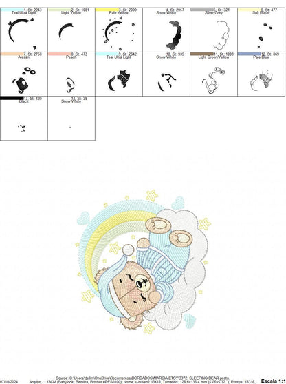 Sleeping Bear embroidery designs - Baby girl embroidery design machine embroidery pattern - Cute sweet bear with cloud - instant download