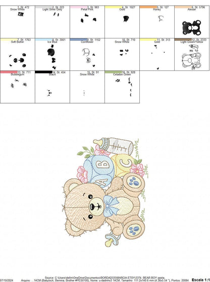 Boy Bear with baby bottle embroidery designs - Male Bear with pacifier embroidery design machine embroidery pattern - instant download pes
