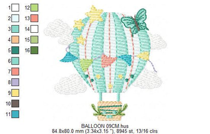 Hot air Balloon embroidery designs - Balloon with flags and butterfly embroidery design machine embroidery pattern - instant download pes