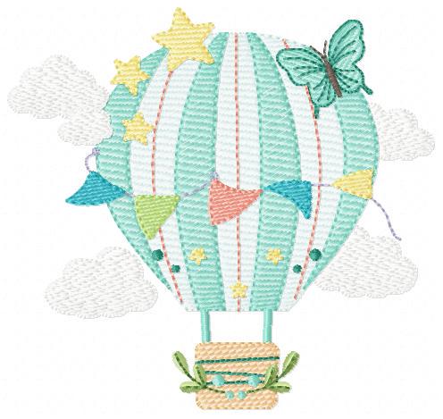 Hot air Balloon embroidery designs - Balloon with flags and butterfly embroidery design machine embroidery pattern - instant download pes
