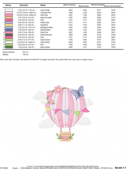 Hot air Balloon embroidery designs - Pink Balloon with flags and butterflies embroidery design machine embroidery pattern - instant download