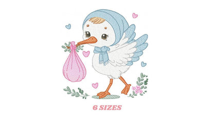 Stork embroidery design - Stork with newborn embroidery design machine embroidery pattern - Baby shower embroidery file - instant download