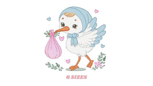 Stork embroidery design - Stork with newborn embroidery design machine embroidery pattern - Baby shower embroidery file - instant download