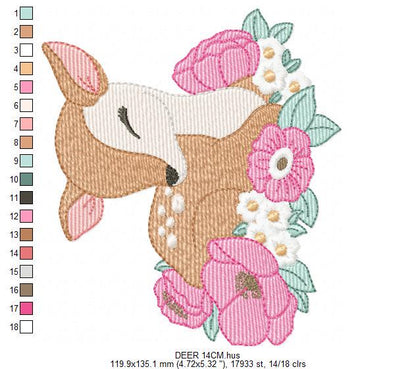 Deer with flowers embroidery design - Sleeping Florest Animal embroidery designs machine embroidery pattern - Instant download pes jef dst
