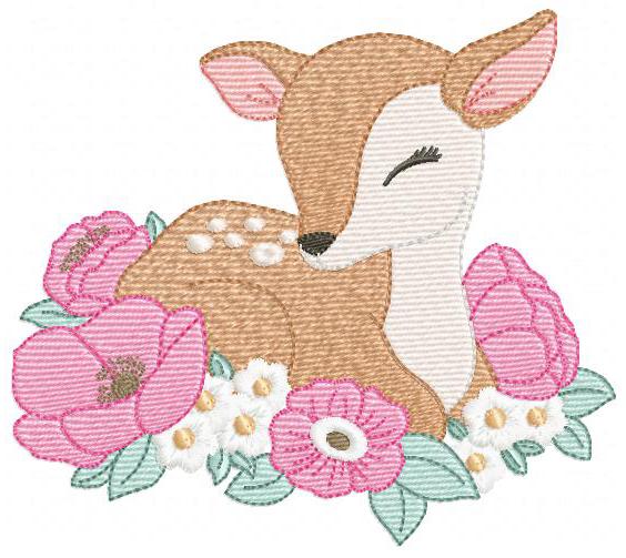 Deer with flowers embroidery design - Sleeping Florest Animal embroidery designs machine embroidery pattern - Instant download pes jef dst