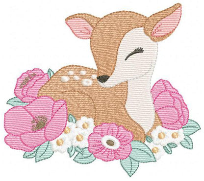 Deer with flowers embroidery design - Sleeping Florest Animal embroidery designs machine embroidery pattern - Instant download pes jef dst