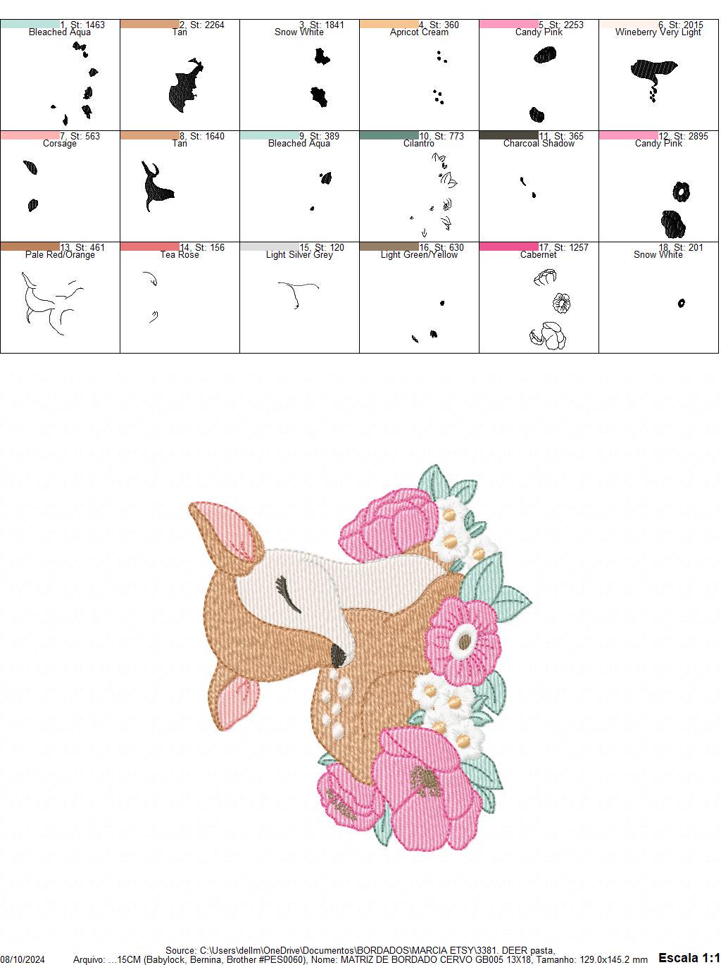 Deer with flowers embroidery design - Sleeping Florest Animal embroidery designs machine embroidery pattern - Instant download pes jef dst