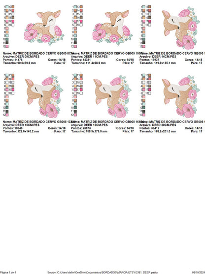 Deer with flowers embroidery design - Sleeping Florest Animal embroidery designs machine embroidery pattern - Instant download pes jef dst