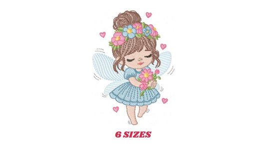 Fairy with flowers embroidery designs - Baby girl embroidery design machine embroidery pattern - Pixie embroidery file - Instant Download