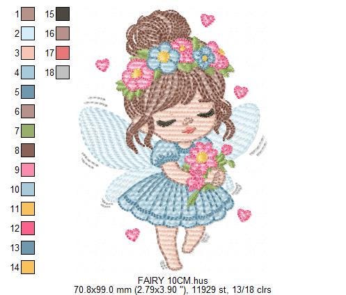 Fairy with flowers embroidery designs - Baby girl embroidery design machine embroidery pattern - Pixie embroidery file - Instant Download