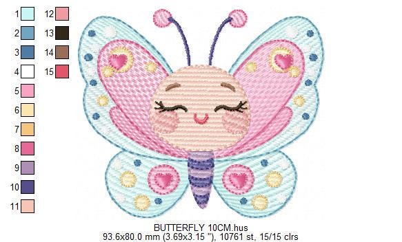 Butterfly with face embroidery design - Baby girl embroidery designs machine embroidery pattern - Colorful Butterfly - instant download pes