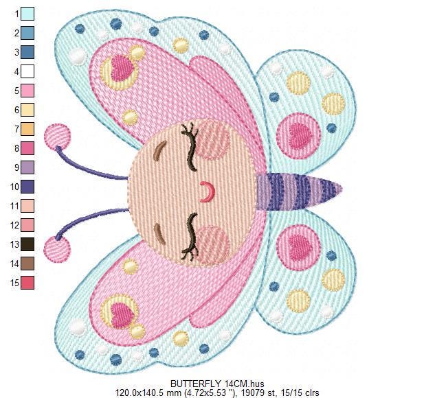 Butterfly with face embroidery design - Baby girl embroidery designs machine embroidery pattern - Colorful Butterfly - instant download pes
