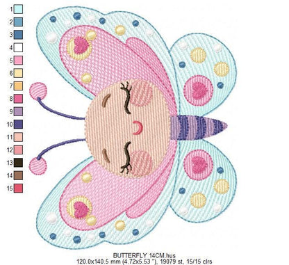 Butterfly with face embroidery design - Baby girl embroidery designs machine embroidery pattern - Colorful Butterfly - instant download pes